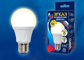 Лампа светодиодная Uniel Яркая Dim  арт. LED-A60 10W/3000K/E27/FR/DIM PLP01WH картон