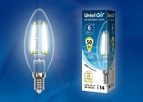 Лампа светодиодная Uniel Air  арт. LED-C35-6W/NW/E14/CL GLA01TR картон