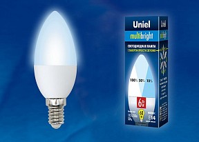 Лампа светодиодная Uniel C37  арт. LED-C37-6W/NW/E14/FR/MB PLM11WH картон