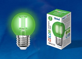 Лампа светодиодная Uniel Air Color  арт. LED-G45-5W/GREEN/E27 GLA02GR картон