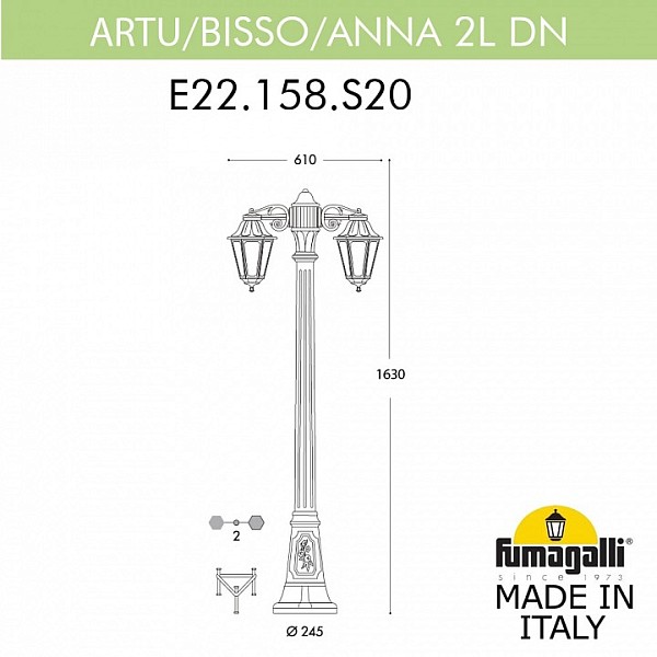 Фонарный столб Fumagalli ANNA черный арт. E22.158.S20.AXE27DN