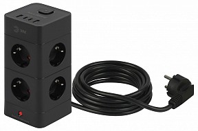 Сетевой фильтр Эра  черный арт. TWR-8es-1,5m-4USB-B