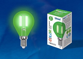 Лампа светодиодная Uniel Air Color  арт. LED-G45-5W/GREEN/E14 GLA02GR картон