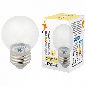 Лампа светодиодная Volpe Sky  арт. LED-G45-1W/3000K/E27/CL/С
