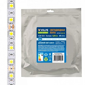 Лента светодиодная Volpe ULS-Q белый арт. ULS-Q323 2835-60LED/m-8mm-IP65-DC12V-4,8W/m-5M-6500K катушка в герметичной упаковке