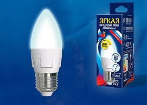 Лампа светодиодная Uniel Яркая Dim  арт. LED-C37 7W/4000K/E27/FR/DIM PLP01WH картон