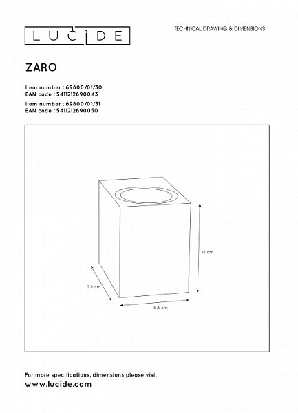 Накладной светильник Lucide Zaro белый арт. 69800/01/31