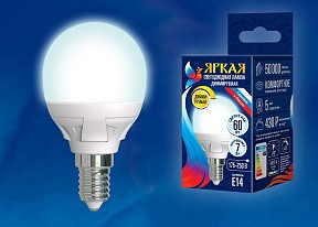 Лампа светодиодная Uniel Яркая Dim  арт. LED-G45 7W/4000K/E14/FR/DIM PLP01WH картон