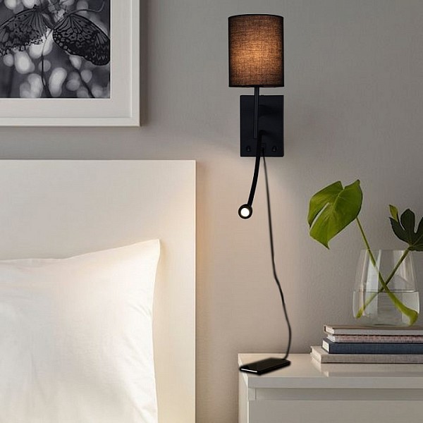 Бра с подсветкой Reluce 86210 черный арт. 86210-9.2-001KT LED3W+E14 BK