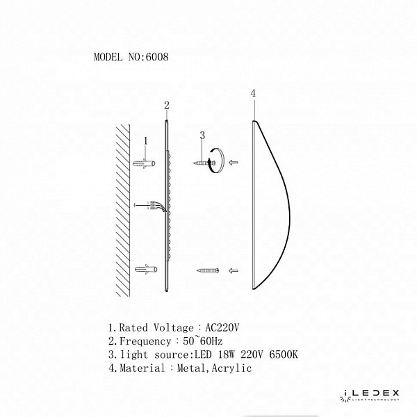 Накладной светильник iLedex Omega золото арт. 6008W-18W-3000K WH-GL