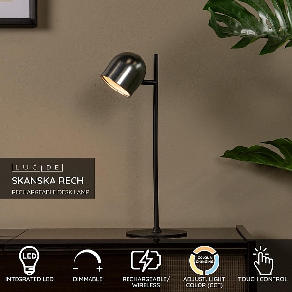 Настольная лампа декоративная Lucide Skanska Rech черный арт. 3649/03/15