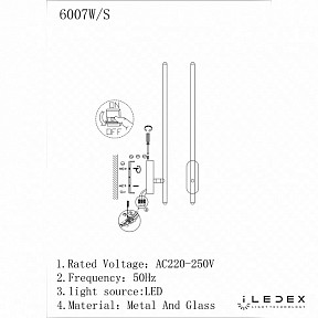 Бра iLedex Royal черный арт. 6007W/S - 8W - 3000K BK