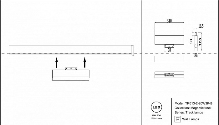 Накладной светильник Maytoni Track lamps черный арт. TR013-2-20W3K-B