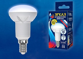 Лампа светодиодная Uniel Яркая Dim  арт. LED-R50 7W/4000K/E14/FR/DIM PLP01WH картон