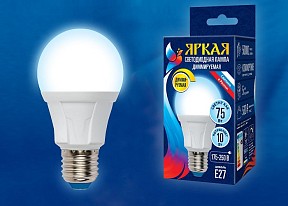 Лампа светодиодная Uniel Яркая Dim  арт. LED-A60 10W/6500K/E27/FR/DIM PLP01WH картон