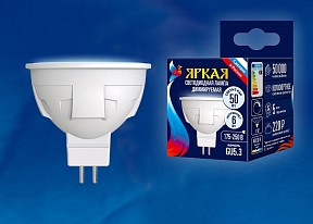 Лампа светодиодная Uniel Яркая Dim  арт. LED-JCDR 6W/NW/GU5.3/FR/DIM PLP01WH картон