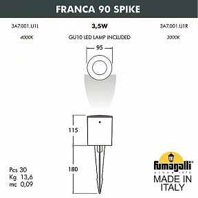 Наземный светильник Fumagalli Franca 90 черный арт. 3A7.001.000.AXU1L