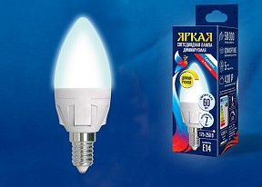 Лампа светодиодная Uniel Яркая Dim  арт. LED-C37 7W/4000K/E14/FR/DIM PLP01WH картон