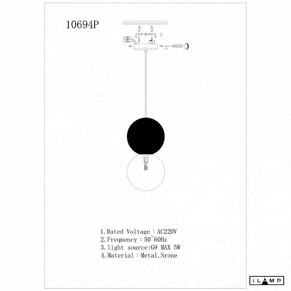 Подвесной светильник iLamp Foxtrot черный арт. 10694P/1-D100 BK-WH