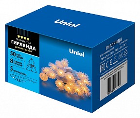 Гирлянда Uniel ULD-S0500  арт. ULD-S0500-050/DTA WARM WHITE IP20 PINE CONES
