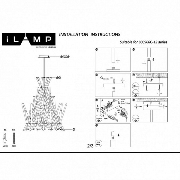 Люстра на штанге iLamp CASA хром арт. 966C-12 CR+CL