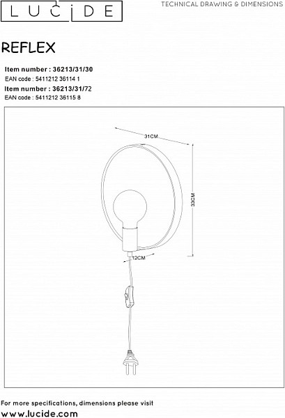 Бра Lucide Reflex черный арт. 36213/31/30