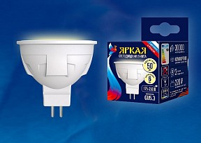 Лампа светодиодная Uniel Яркая Dim  арт. LED-JCDR 6W/WW/GU5.3/FR PLP01WH картон