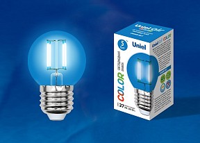 Лампа светодиодная Uniel Air Color  арт. LED-G45-5W/BLUE/E27 GLA02BL картон