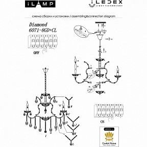 Подвесная люстра iLamp Diamond золото арт. 6071-8 GD+CL