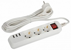 Сетевой фильтр Эра  белый арт. U-3es-5m-USB