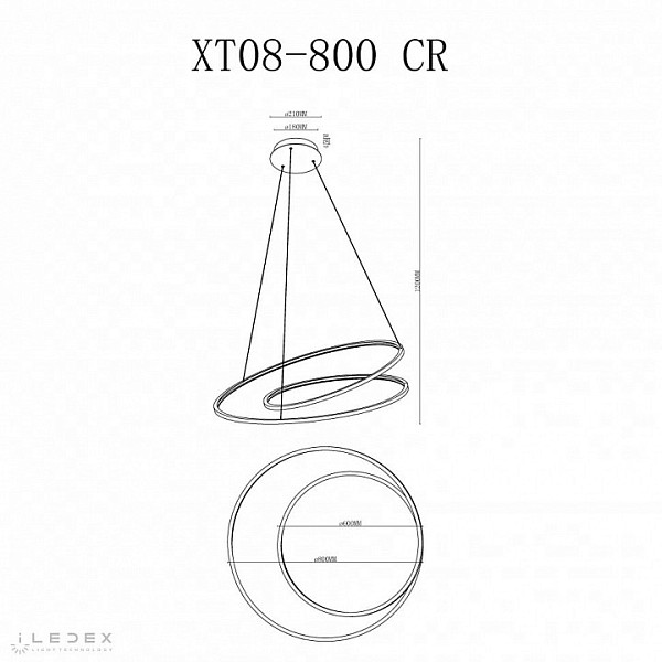 Подвесной светильник iLedex Axis хром арт. XT08-D800 CR