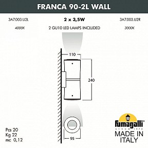 Светильник на штанге Fumagalli Franca 90 белый арт. 3A7.003.000.WXU2L