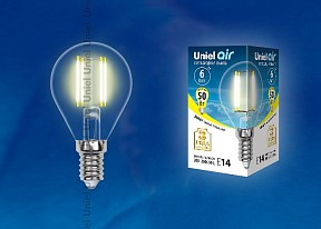 Лампа светодиодная Uniel Air  арт. LED-G45-6W/WW/E14/CL GLA01TR картон