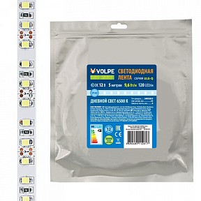 Лента светодиодная Volpe ULS-Q330 белый арт. ULS-Q330 2835-120LED/m-8mm-IP20-DC12V-9,6W/m-5M-6500K катушка в герметичной упаковке