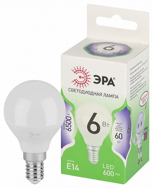 Лампа светодиодная Эра Green Line  арт. LED P45-6W-865-E14 GL