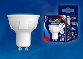 Лампа светодиодная Uniel Яркая Dim  арт. LED-JCDR 6W/NW/GU10/FR/DIM PLP01WH картон