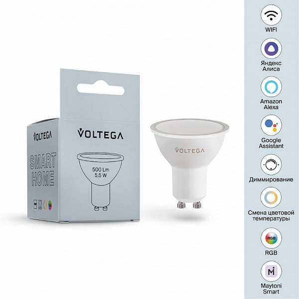 Лампа светодиодная диммируемая Voltega Wi-Fi bulbs  арт. VG-MR16GU10RGB_cct-WIFI-5,5W