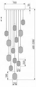 Подвесная люстра Eurosvet Pineapple черный арт. 50266 дымчатый/прозрачный/янтарный