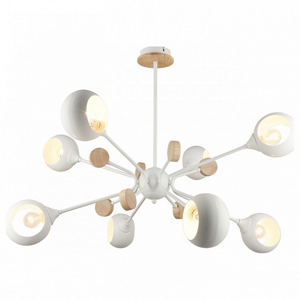 Люстра на штанге Imex MD.4902 белый арт. MD.4902-8-S WH+WOOD