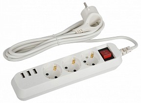 Сетевой фильтр Эра  белый арт. U-3es-1,5m-USB