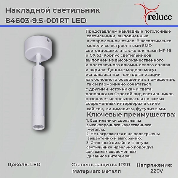Светильник на штанге Reluce  белый арт. 84603-9.5-001RT LED5W*2W WT