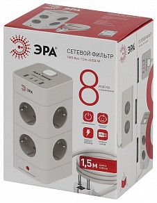 Сетевой фильтр Эра  белый арт. TWR-8es-1,5m-4USB-W