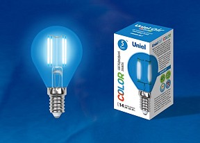 Лампа светодиодная Uniel Air Color  арт. LED-G45-5W/BLUE/E14 GLA02BL картон