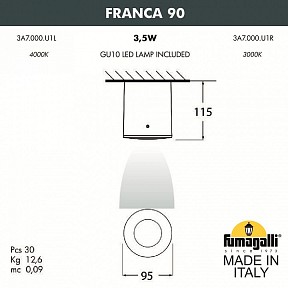 Накладной светильник Fumagalli Franca 90 серый арт. 3A7.000.000.LXU1L
